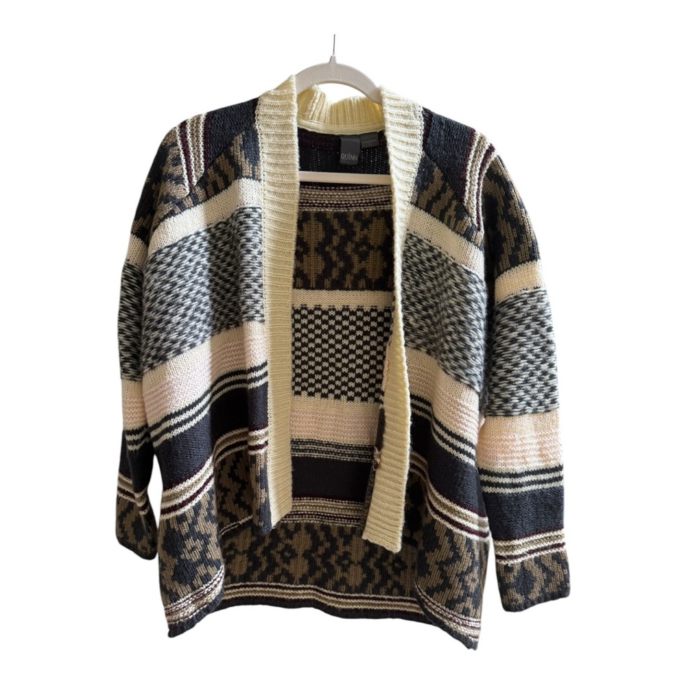 Quinn Neutral Textured Boho Cardigan Sweater SZ M